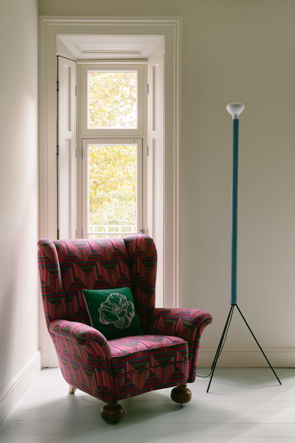 Victorian Terrace, Waterloo | Reupholstered vintage chair and futuristic floor lamp in the kitchen | Interior Designers